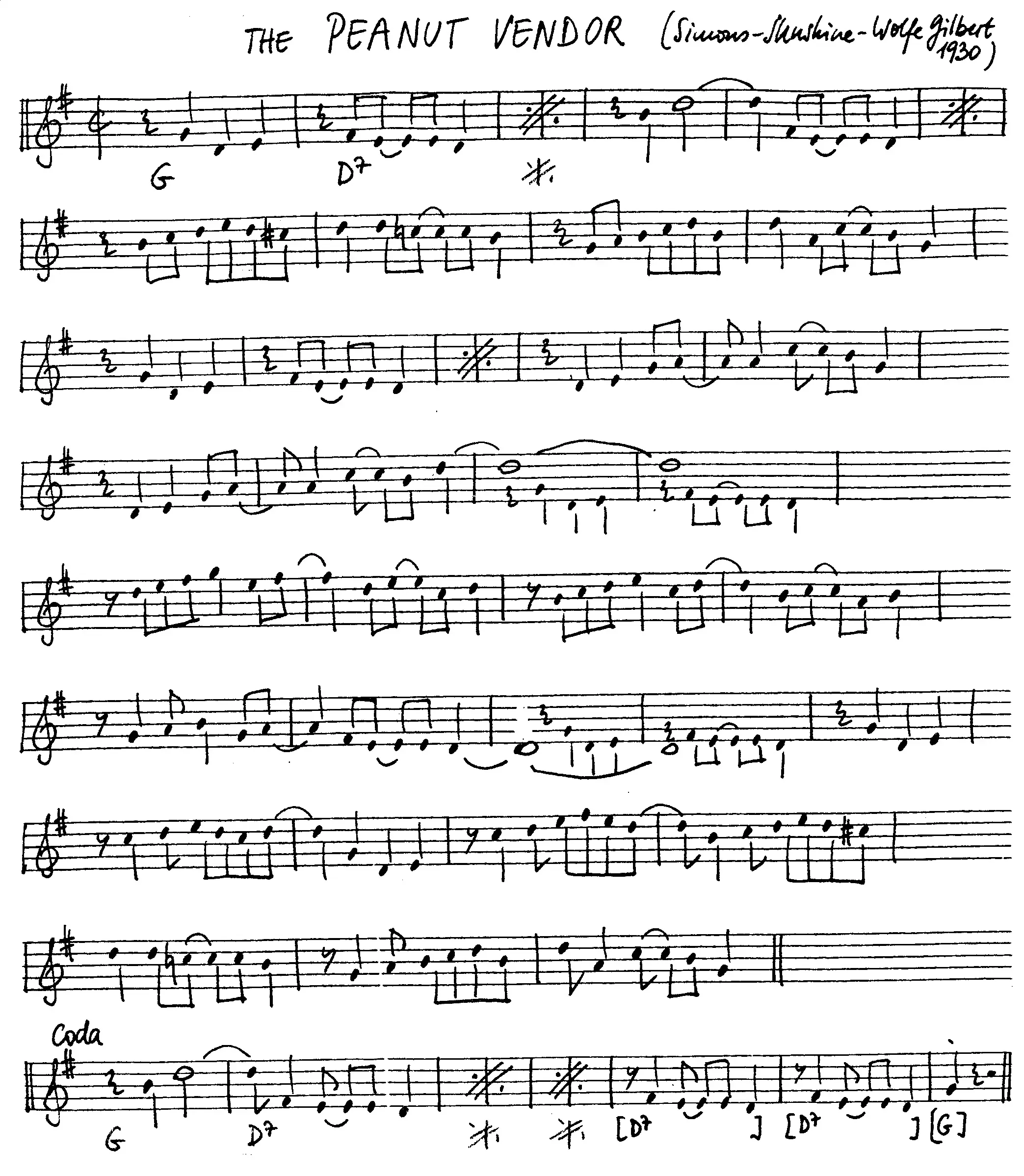 the peanut vendor free jazz leadsheet - Courtesy of the Jungle Jazz Band